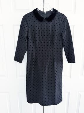 Talbots Black Velvet Collar Polka Dot Ponte Sheath Dress 3/4 Sleeve Preppy Chic